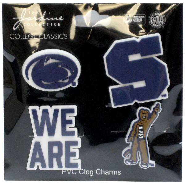 rubber clog charms 4pk Penn State Athletic Logo, block S, We Are, and Penn State Nittany Lion Mascot